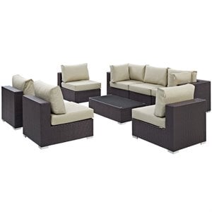 Pemberly Row 8-Piece Aluminum & Rattan Patio Sectional Set in Espresso/Beige