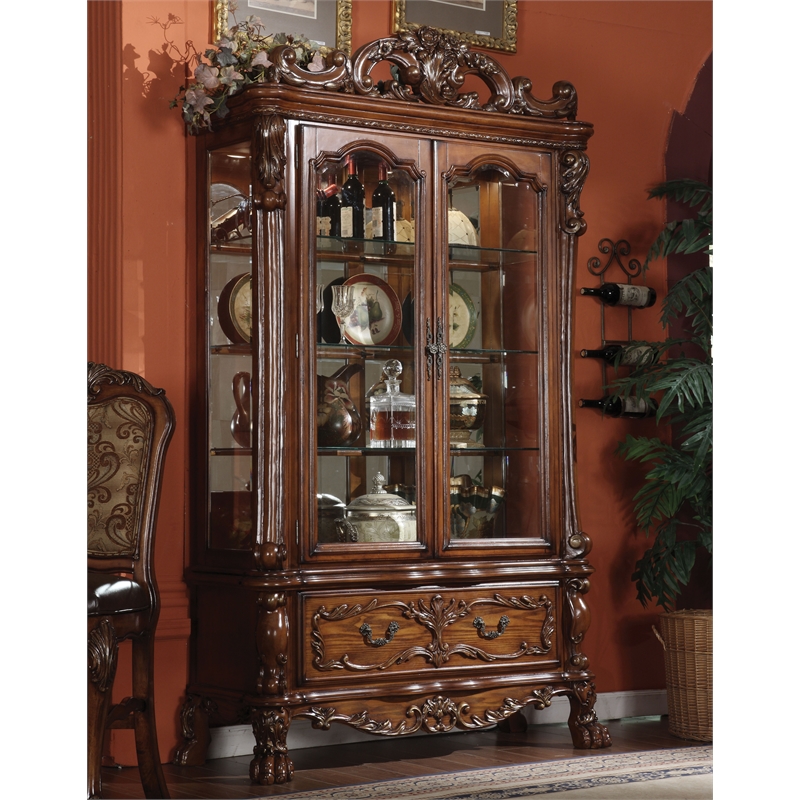 Pemberly Row 2-Door Curio Cabinet with Claw Leg in Cherry Oak Wood