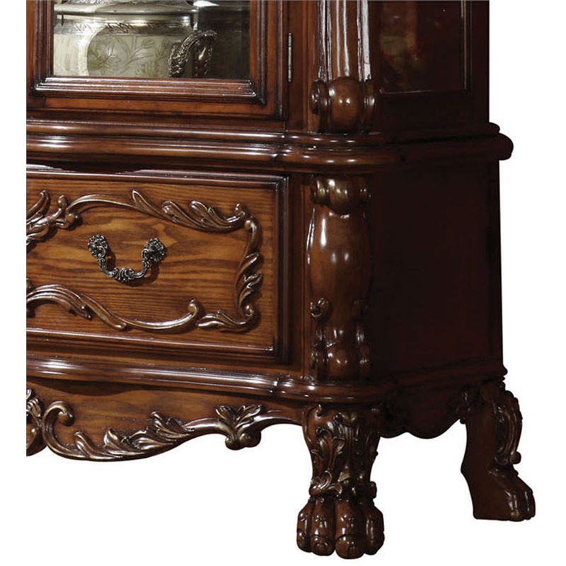 Pemberly Row 2-Door Curio Cabinet with Claw Leg in Cherry Oak Wood