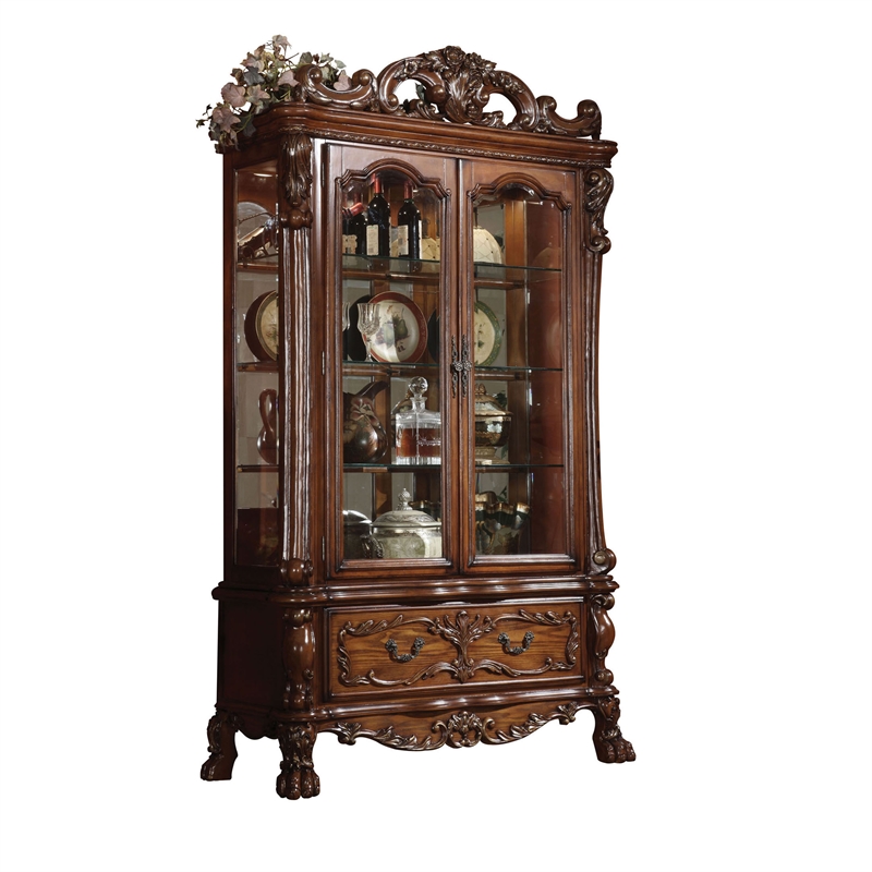 Pemberly Row 2-Door Curio Cabinet with Claw Leg in Cherry Oak Wood