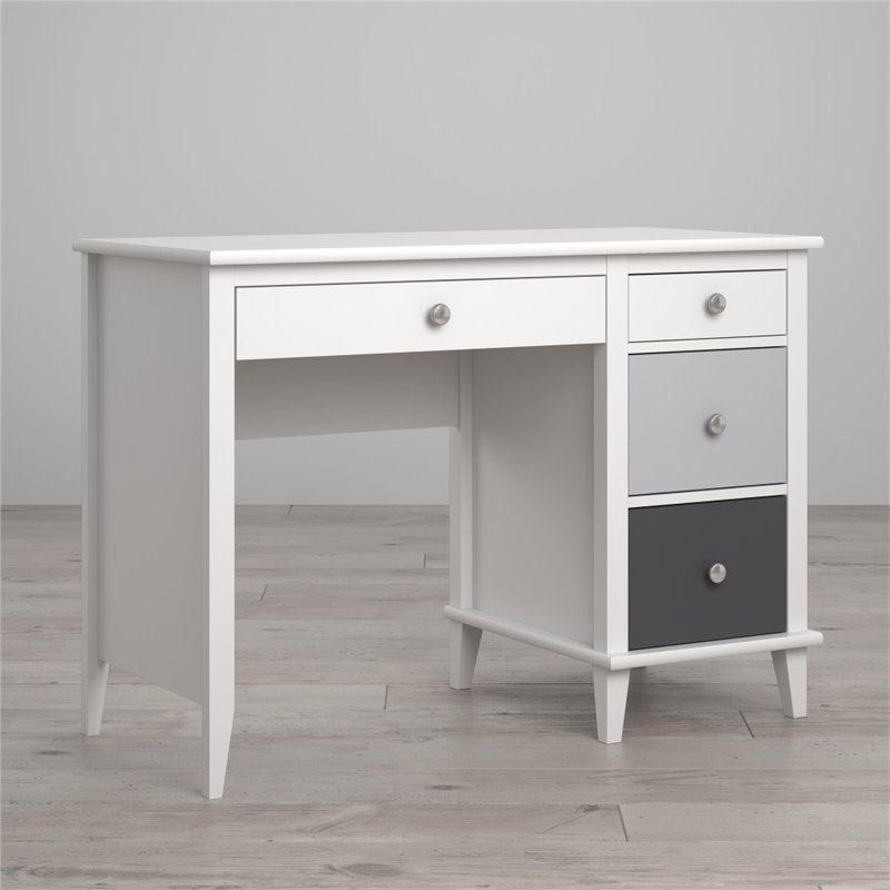 Pemberly Row Transitional Engineered Wood Desk in White and Gray