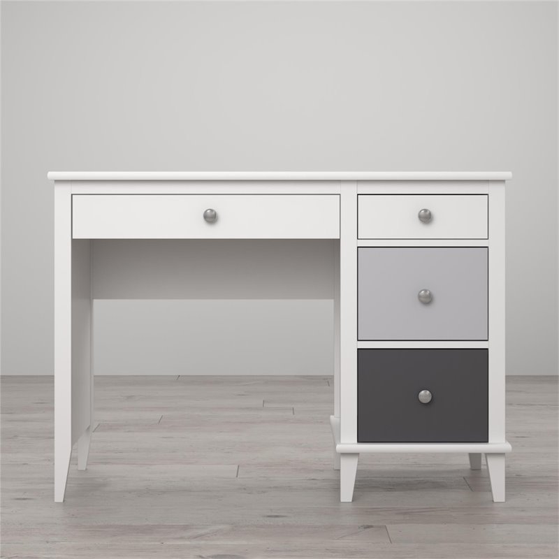 Pemberly Row Transitional Engineered Wood Desk in White and Gray