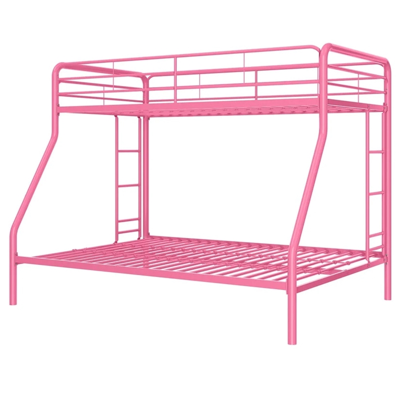 Pemberly Row Twin Over Full Steel Metal Kids Bunk Bed in Dusty Pink