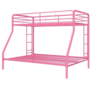 Pemberly Row Twin Over Full Steel Metal Kids Bunk Bed in Dusty Pink