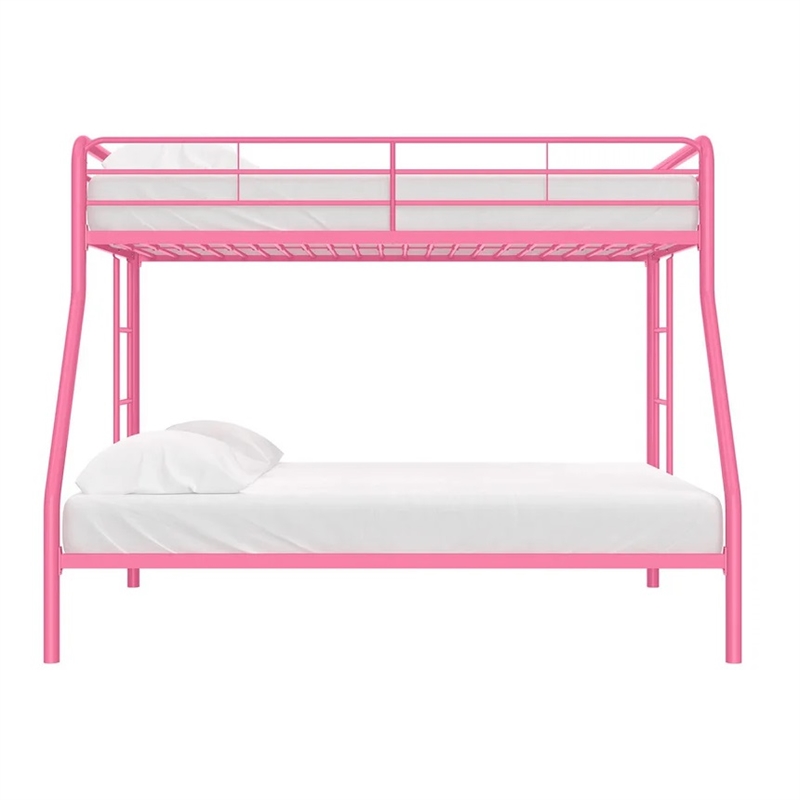 Pemberly Row Twin Over Full Steel Metal Kids Bunk Bed in Dusty Pink