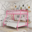 Pemberly Row Twin Over Full Steel Metal Kids Bunk Bed in Dusty Pink