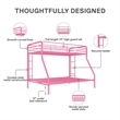 Pemberly Row Twin Over Full Steel Metal Kids Bunk Bed in Dusty Pink