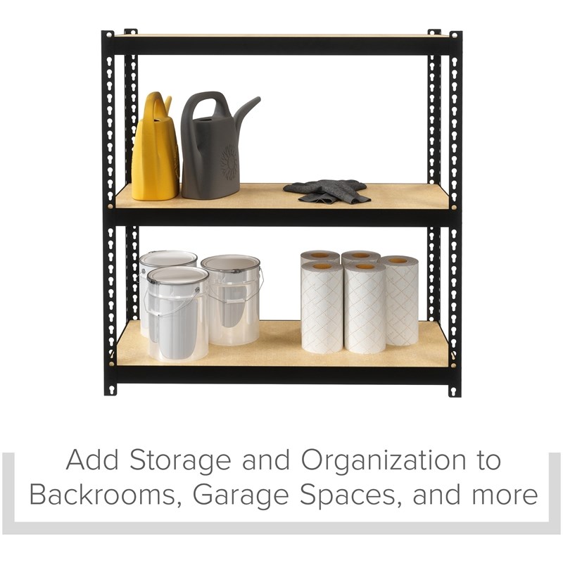 Pemberly Row 1000 Riveted Metal Shelving 3-Shelf Unit 12D x 30W x 30H Black