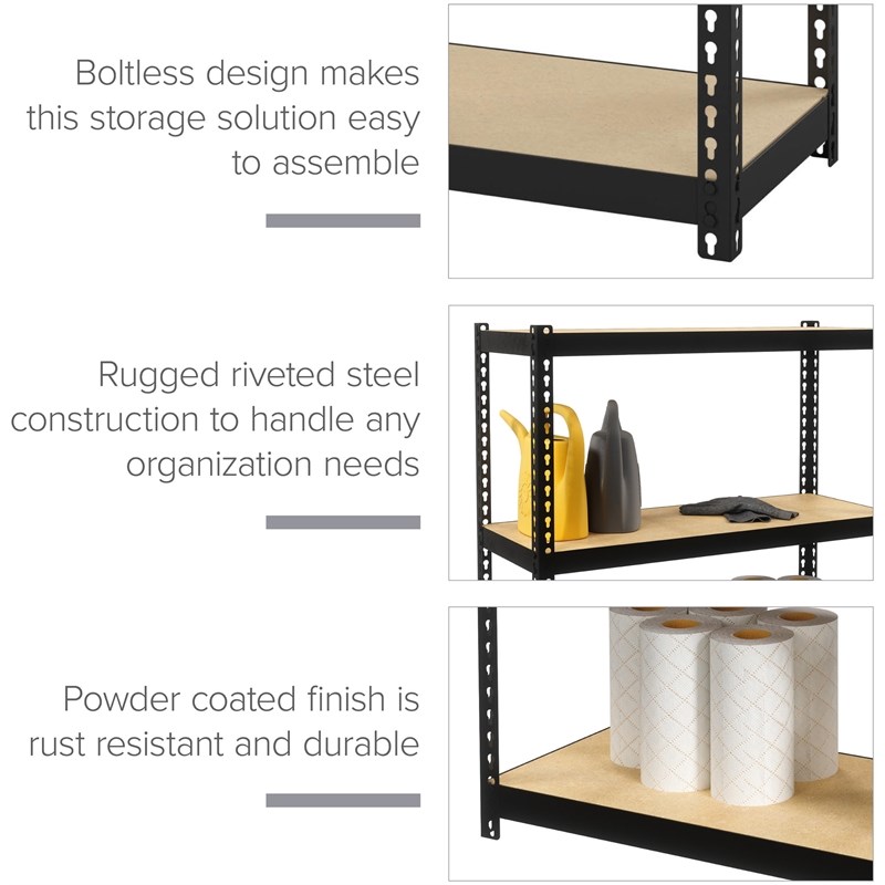 Pemberly Row 1000 Riveted Metal Shelving 3-Shelf Unit 12D x 30W x 30H Black