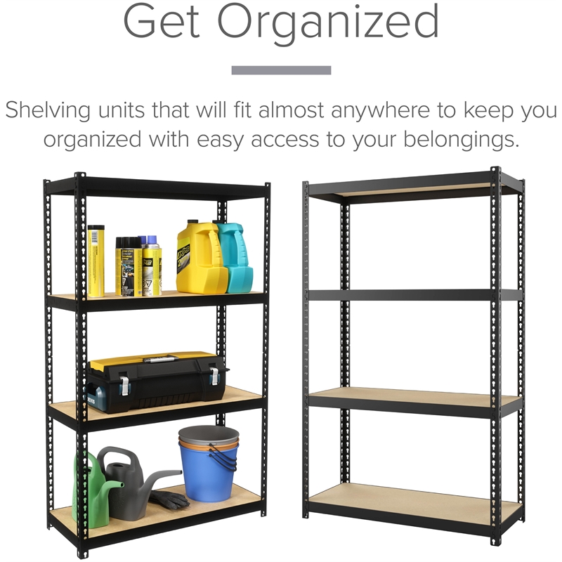 Pemberly Row 1000 Riveted Metal Shelving 4-Shelf Unit 12D x 30W x 48H Black