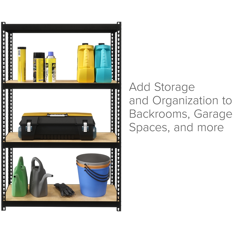 Pemberly Row 1000 Riveted Metal Shelving 4-Shelf Unit 12D x 30W x 48H Black