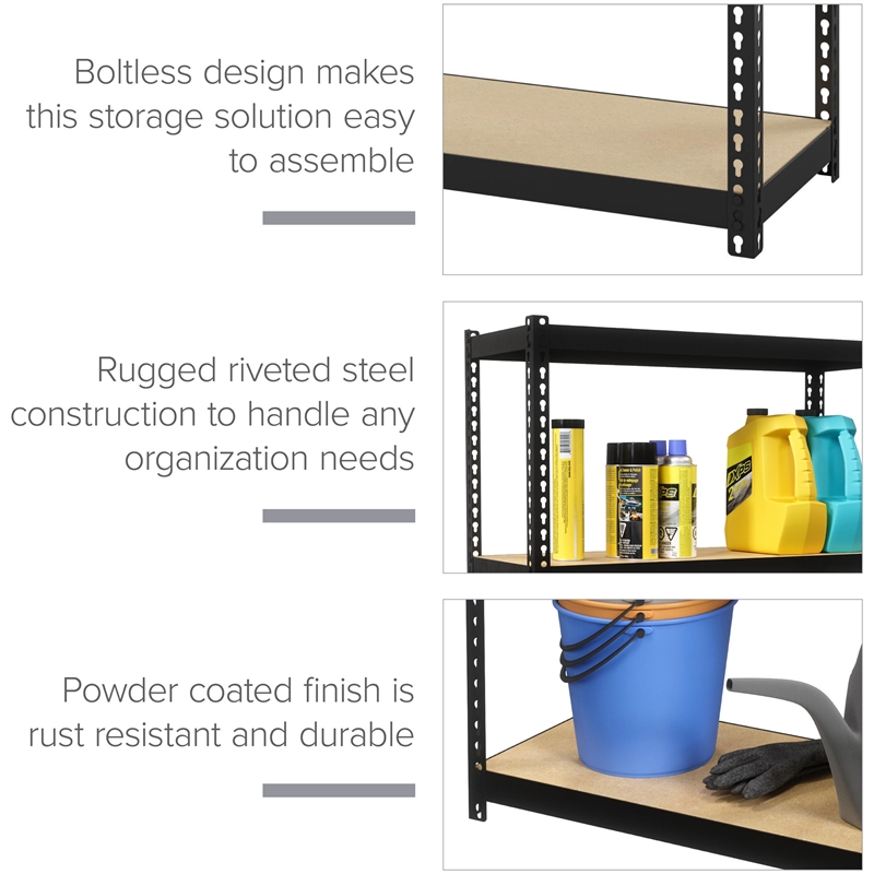 Pemberly Row 1000 Riveted Metal Shelving 4-Shelf Unit 12D x 30W x 48H Black