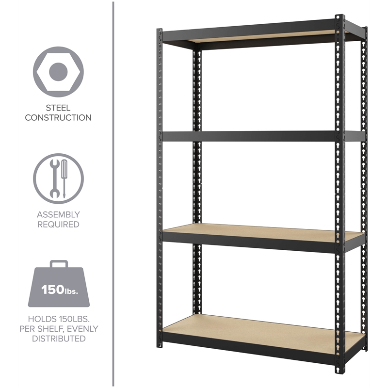 Pemberly Row 1000 Riveted Metal Shelving 4-Shelf Unit 12D x 30W x 48H Black