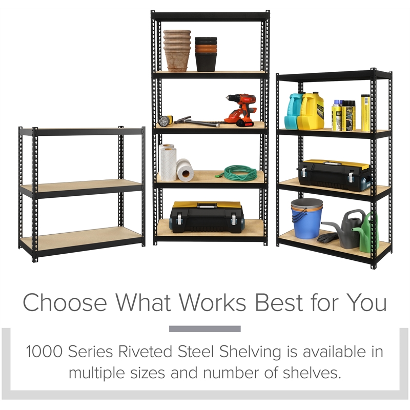 Pemberly Row 1000 Riveted Metal Shelving 4-Shelf Unit 12D x 30W x 48H Black