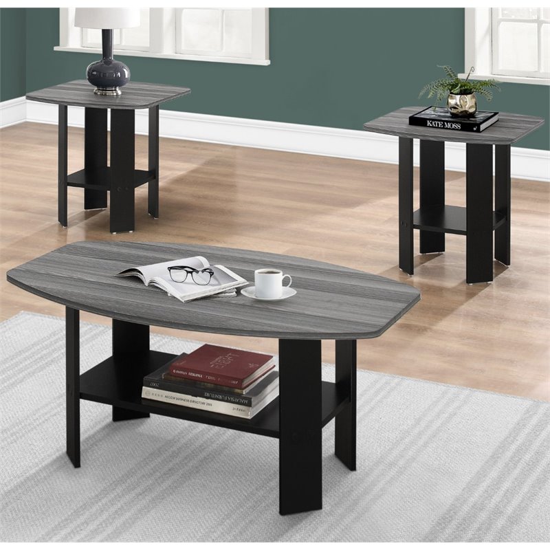 Pemberly Row 3pcs Coffee End Side Accent Table Set in Laminate Black