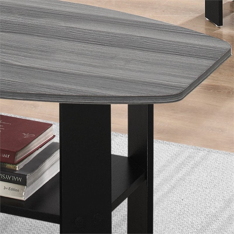 Pemberly Row 3pcs Coffee End Side Accent Table Set in Laminate Black
