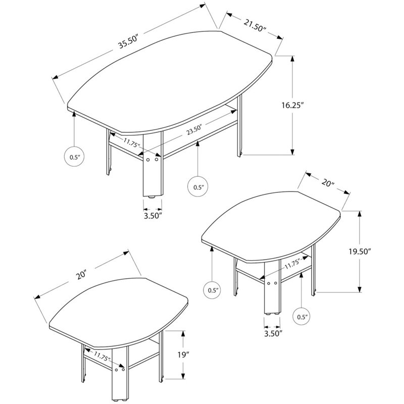 Pemberly Row 3pcs Coffee End Side Accent Table Set in Laminate Black