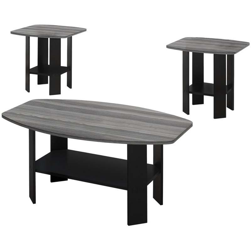 Pemberly Row 3pcs Coffee End Side Accent Table Set in Laminate Black