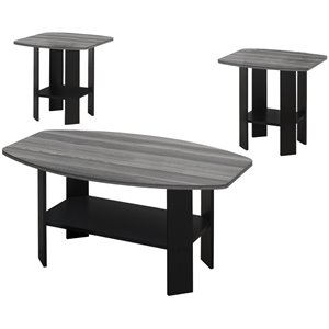 Pemberly Row 3pcs Coffee End Side Accent Table Set in Laminate Black
