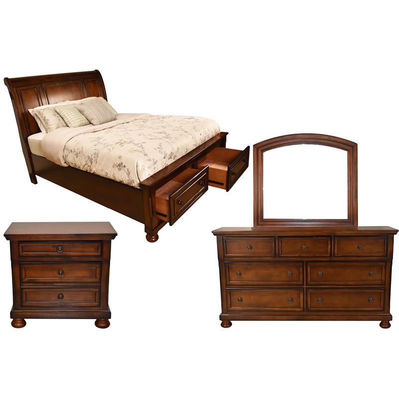 Pemberly Row Queen 4 Piece Bedroom Set Made With Wood in Dark Walnut