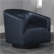 Pemberly Row Midnight Blue Faux Leather Wood Base Swivel Accent Chair