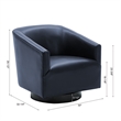 Pemberly Row Midnight Blue Faux Leather Wood Base Swivel Accent Chair