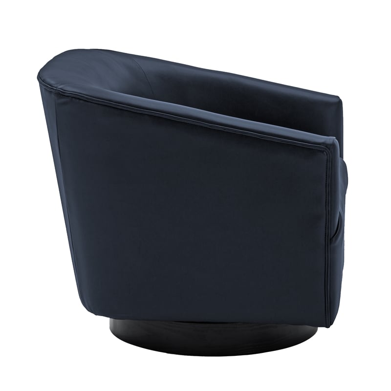 Pemberly Row Midnight Blue Faux Leather Wood Base Swivel Accent Chair