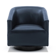 Pemberly Row Midnight Blue Faux Leather Wood Base Swivel Accent Chair