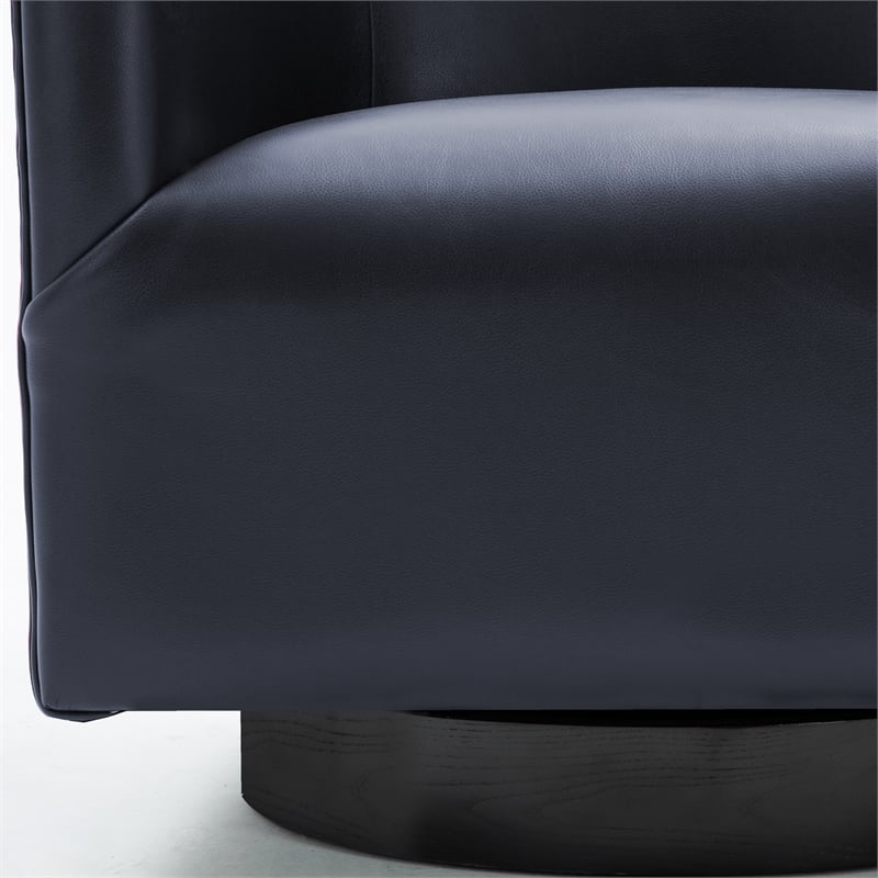 Pemberly Row Midnight Blue Faux Leather Wood Base Swivel Accent Chair