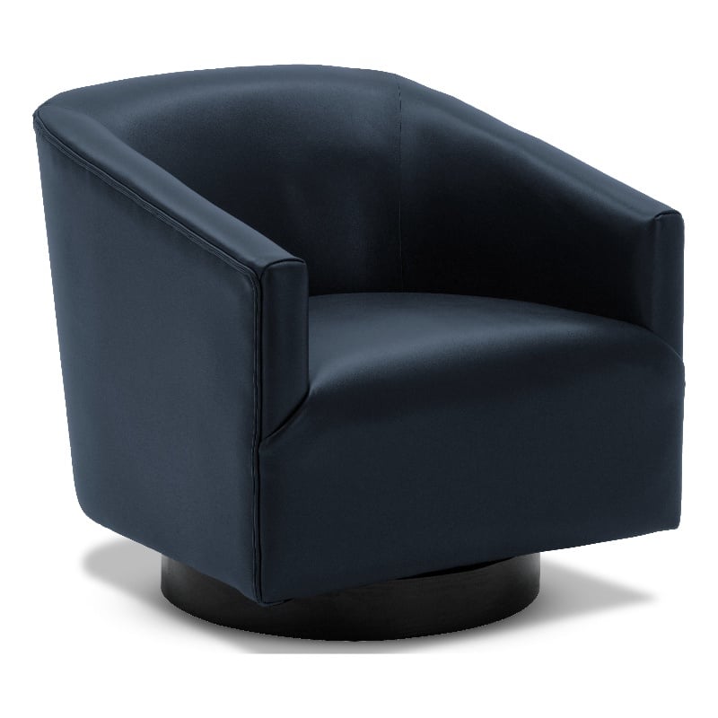 Pemberly Row Midnight Blue Faux Leather Wood Base Swivel Accent Chair