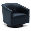 Pemberly Row Midnight Blue Faux Leather Wood Base Swivel Accent Chair
