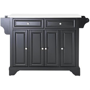 Pemberly Row Contemporary Wood Granite Top Kitchen Island in Matte Black
