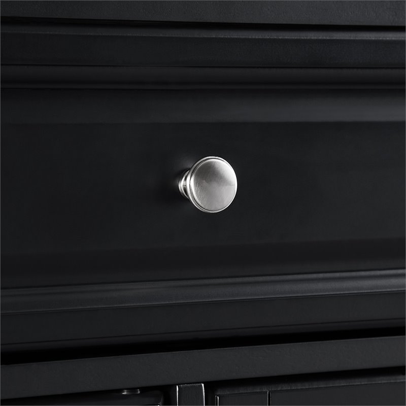 Pemberly Row Contemporary Wood Granite Top Kitchen Island in Matte Black