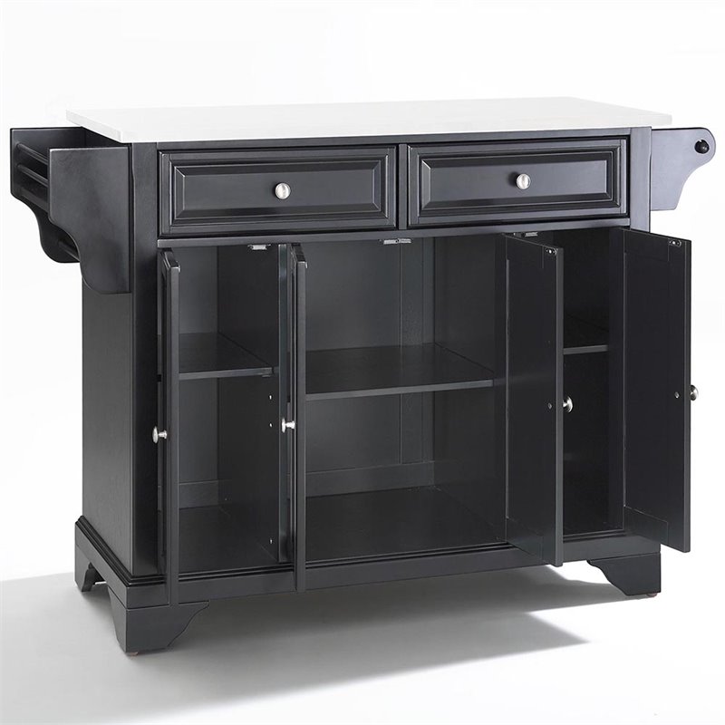 Pemberly Row Contemporary Wood Granite Top Kitchen Island in Matte Black