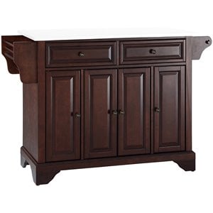 Pemberly Row Contemporary Wood Granite Top Kitchen Island in Mahogany