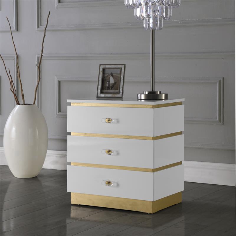 Pemberly Row Contemporary Accent Table in White Lacquer/Gold