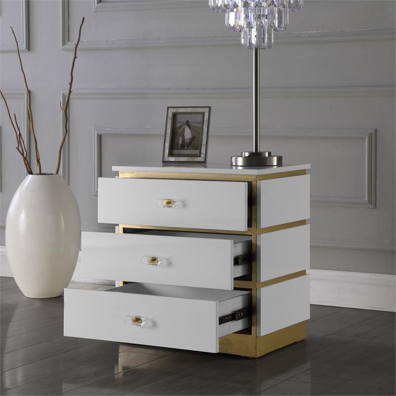 Pemberly Row Contemporary Accent Table in White Lacquer/Gold
