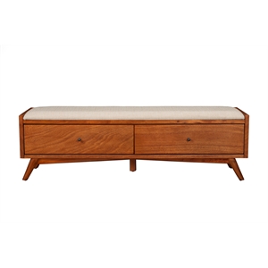 Pemberly Row Mid-Century Wood Bedroom Bench in Acorn Brown Finish