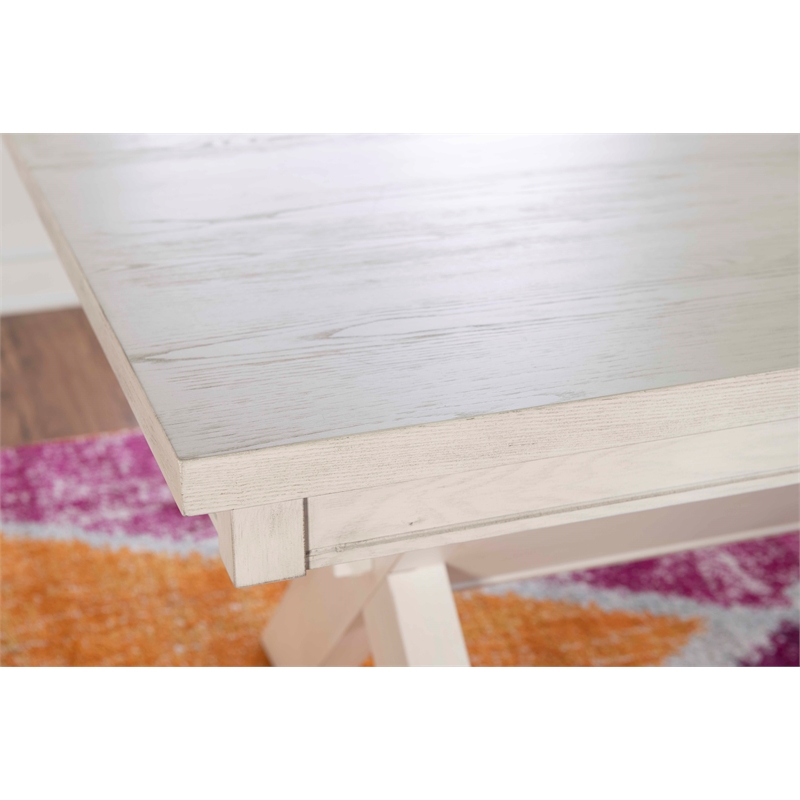 Pemberly Row Sturdy Wood X-Base Trestle Dining Table in Smokey White Finish