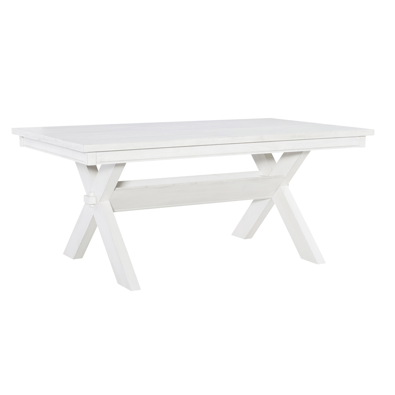 Pemberly Row Sturdy Wood X-Base Trestle Dining Table in Smokey White Finish
