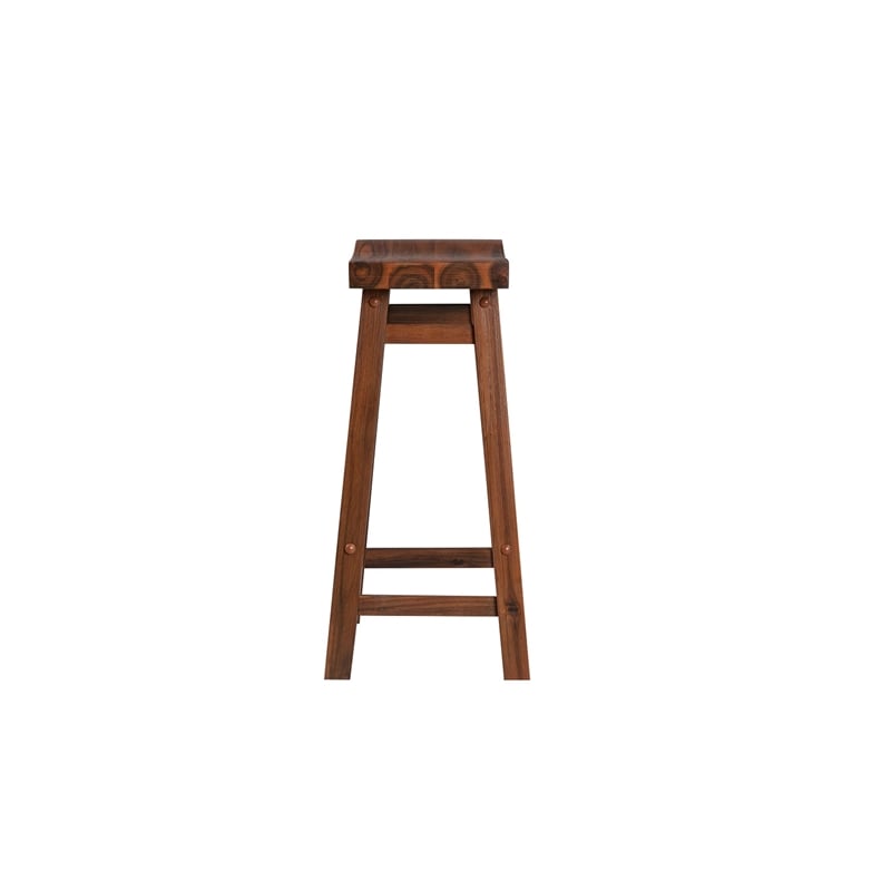 Pemberly Row Wood Saddle Counter Stool in Chestnut Wire-Brush Finish