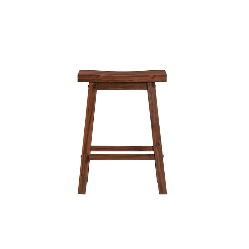 Pemberly Row Wood Saddle Counter Stool in Chestnut Wire-Brush Finish