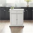 Pemberly Row Compact Wood Kitchen Granite Top Kitchen Cart in White