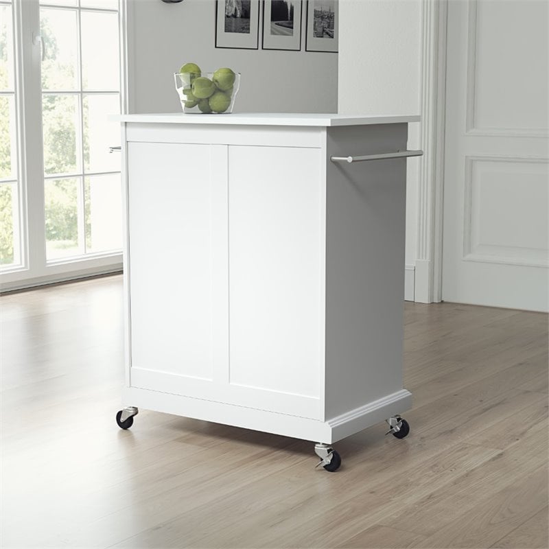 Pemberly Row Compact Wood Kitchen Granite Top Kitchen Cart in White