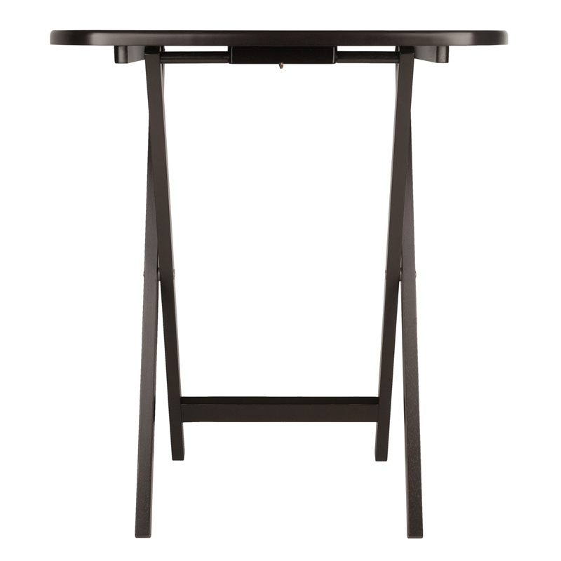 Pemberly Row 2-Piece Oversized Oblong Solid Wood Folding Snack Table in Coffee