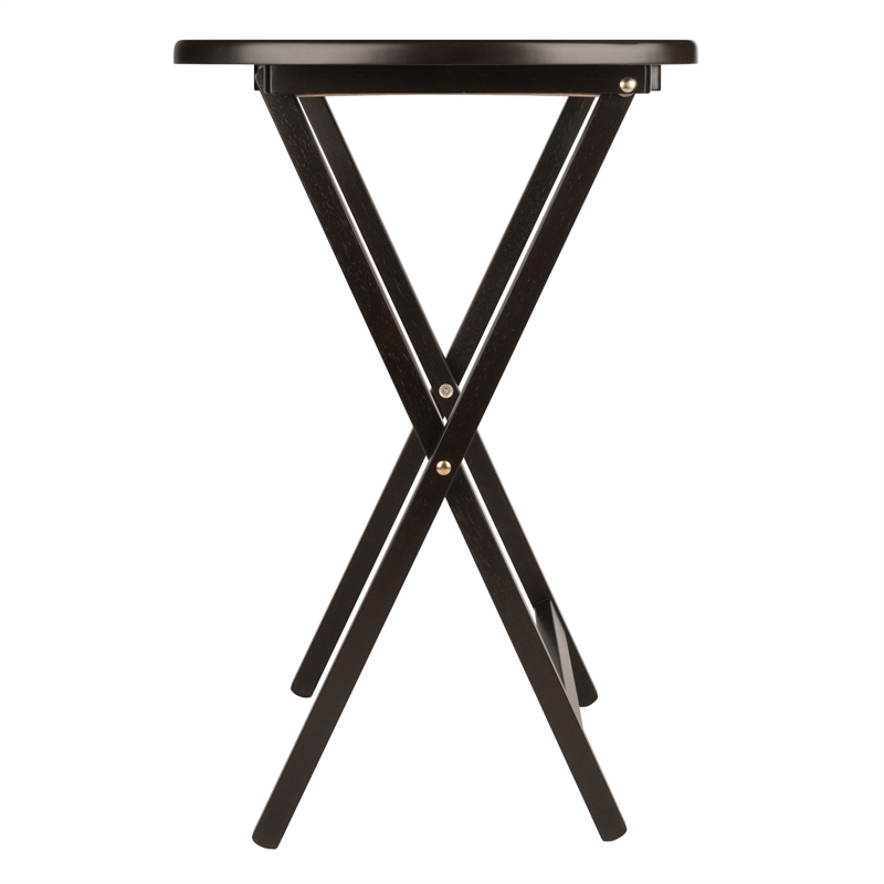 Pemberly Row 2-Piece Oversized Oblong Solid Wood Folding Snack Table in Coffee