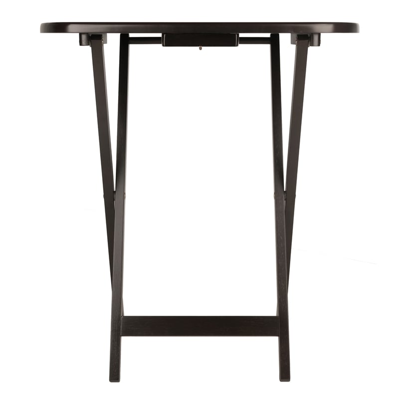 Pemberly Row 2-Piece Oversized Oblong Solid Wood Folding Snack Table in Coffee