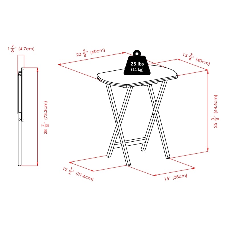 Pemberly Row 2-Piece Oversized Oblong Solid Wood Folding Snack Table in Coffee