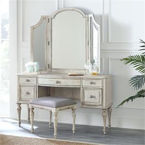 Pemberly Row Farmhouse / Country Wood Rustic Ivory Vanity Set