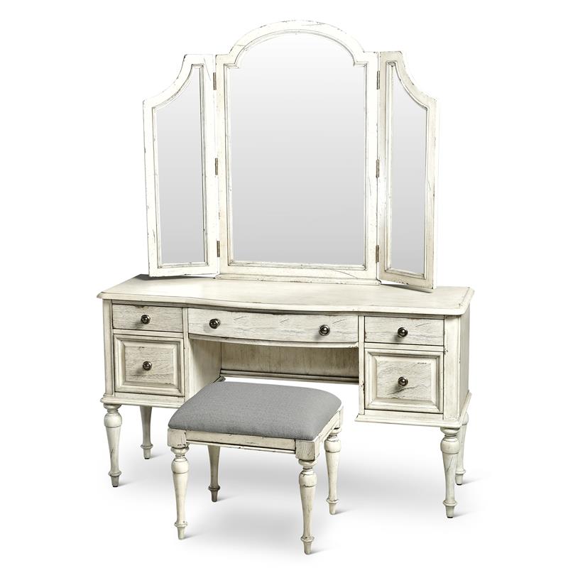 Pemberly Row Farmhouse / Country Wood Rustic Ivory Vanity Set